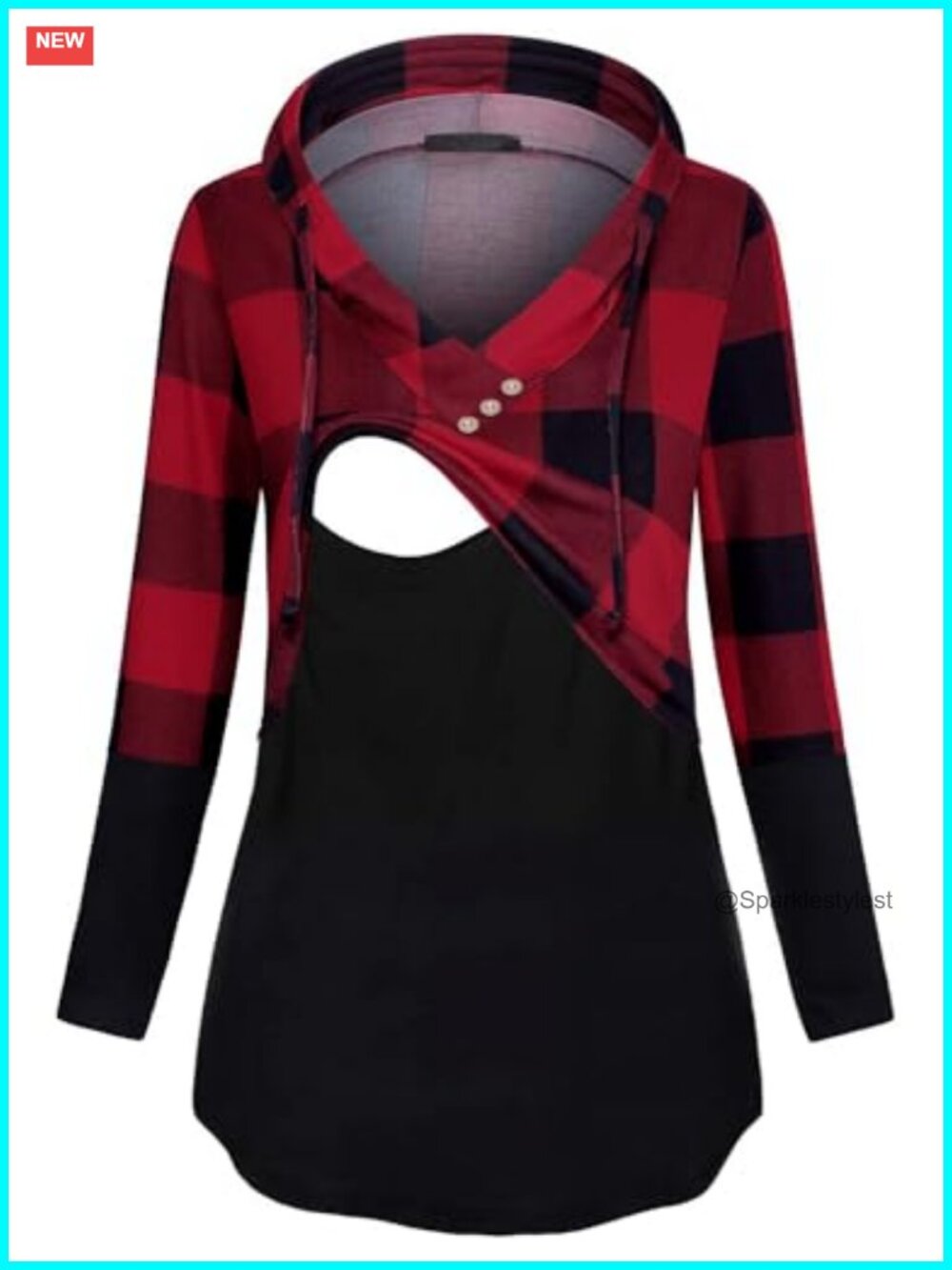 Women's Long Sleeve Plaid Nursing Pullover Hoodie Sweatshirt Double Layer V-Neck